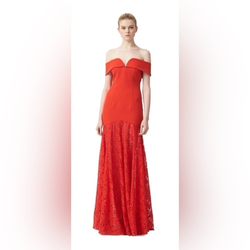 Aijek Red Godiva Sweetheart Off The Shoulder Lace Maxi Dress Sz 2